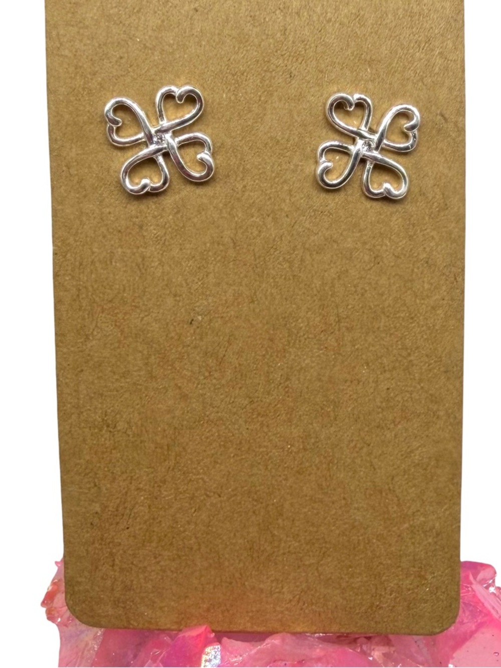 925 Sterling Silver Open Heart Clover Stud Earrings Love Hearts Gift For Her CZ - Picture 2 of 4